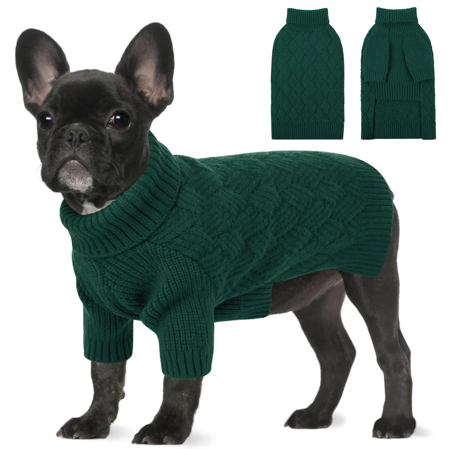 SUNFURA Small Dog Sweater Turtleneck Dog Sweater for Cold Weather Puppy Knitwear Pullover for Christmas Thanksgiving Pet Winter Knitted Sweatshirt Pug Dachshund Sweaters for Boy Girl Dogs Green S