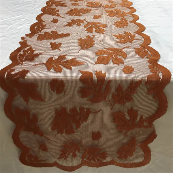Thanksgiving Knitted Lace Table Runner with Leaves