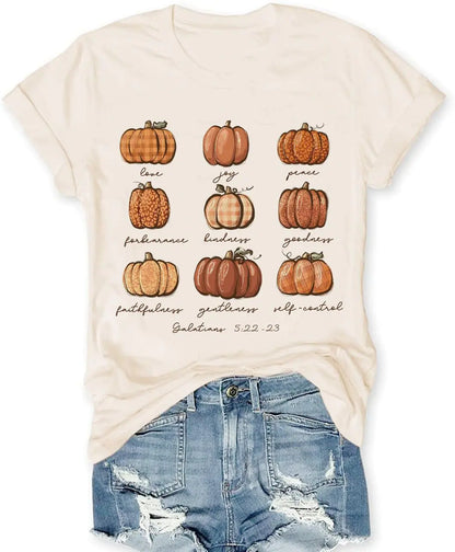 Fall Shirts for Women Halloween Thanksgiving Gift Tops Casual Autumn Thankful Pumpkin Turkey Graphic Tees(MS-2XL)