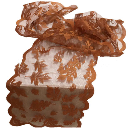 Thanksgiving Knitted Lace Table Runner with Leaves