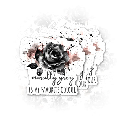 Set 3Pcs Morally Grey is My Favourite Color Sticker Rose Sticker Book Lover Sticker Bookish Sticker Booktok Sticker Water Assitant Die-Cut Vinyl Decals for Laptop Phone Water Bottles (2 Inches)