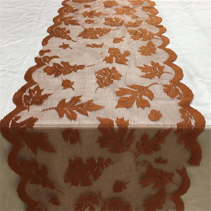 Thanksgiving Knitted Lace Table Runner with Leaves