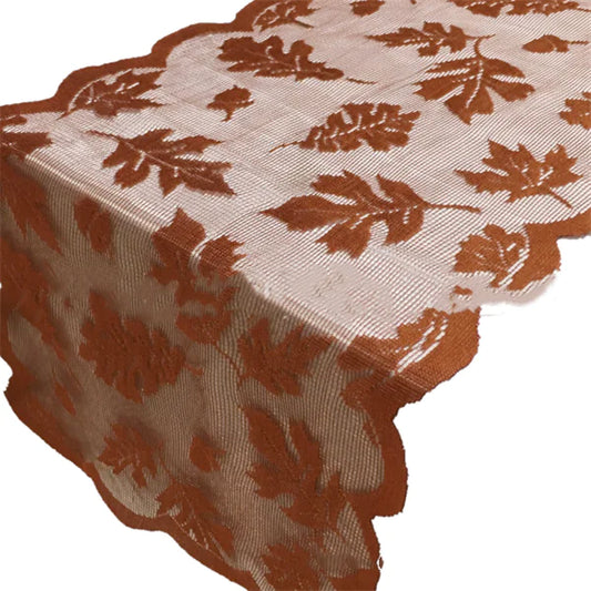 Thanksgiving Knitted Lace Table Runner with Leaves