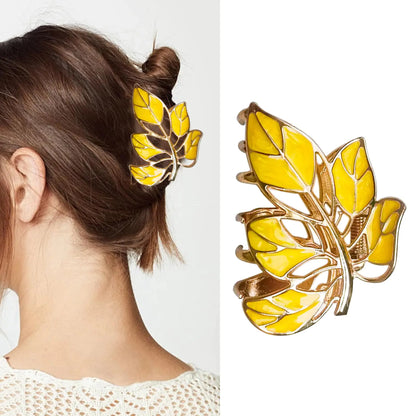 Gold Floral Leaf Hair Claw Clips Fall Yellow Hair Claw Clip Elegant Hair Clips Autumn Claw Clips Thanksgiving Metal Gold Hair Claws for Thick Thin Non-Slip Hair Barrettes Gold Hair Accessories 1Pcs