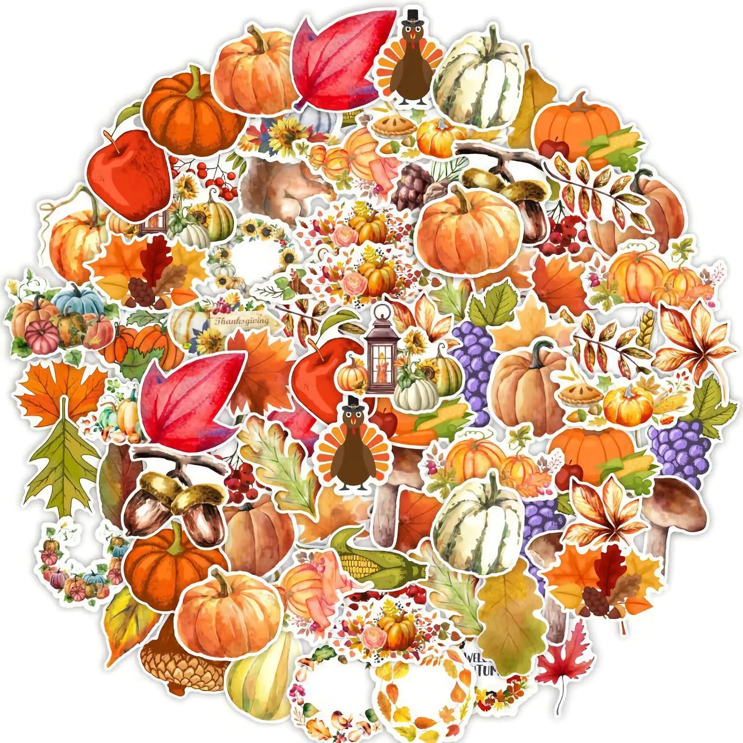 Fall Leaf Pumpkin Stickers 50Pcs Thanksgiving Autumn Maple Leaves Decal Stickers Waterproof Vinyl Stickers for Water Bottles Laptop Cup Computer Harvest Autumn Decals Party Supplies Classroom Decor